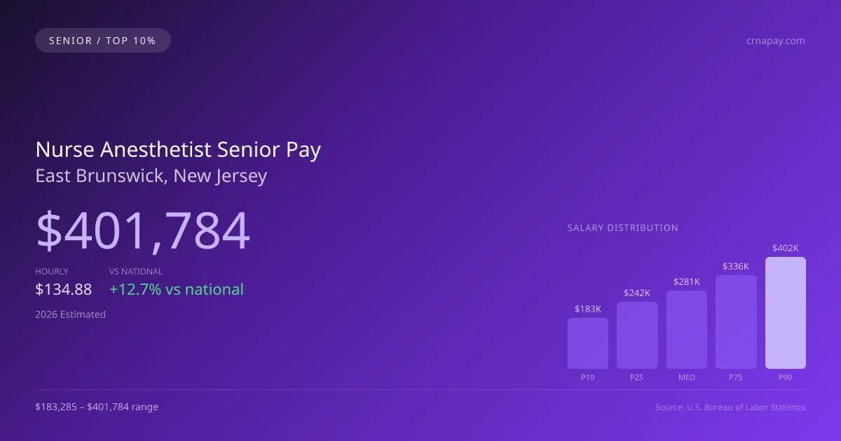 Nurse Anesthetist Senior Salary in East Brunswick, NJ — 2026 est., based on 2025 BLS