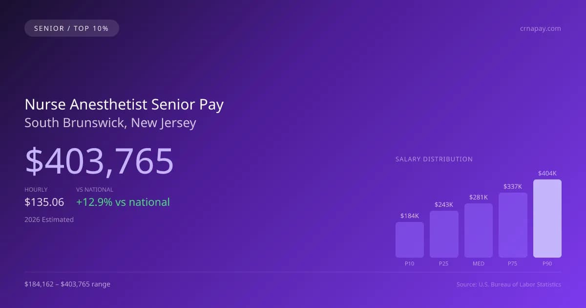 Nurse Anesthetist Senior Salary in South Brunswick, NJ — 2026 est., based on 2025 BLS