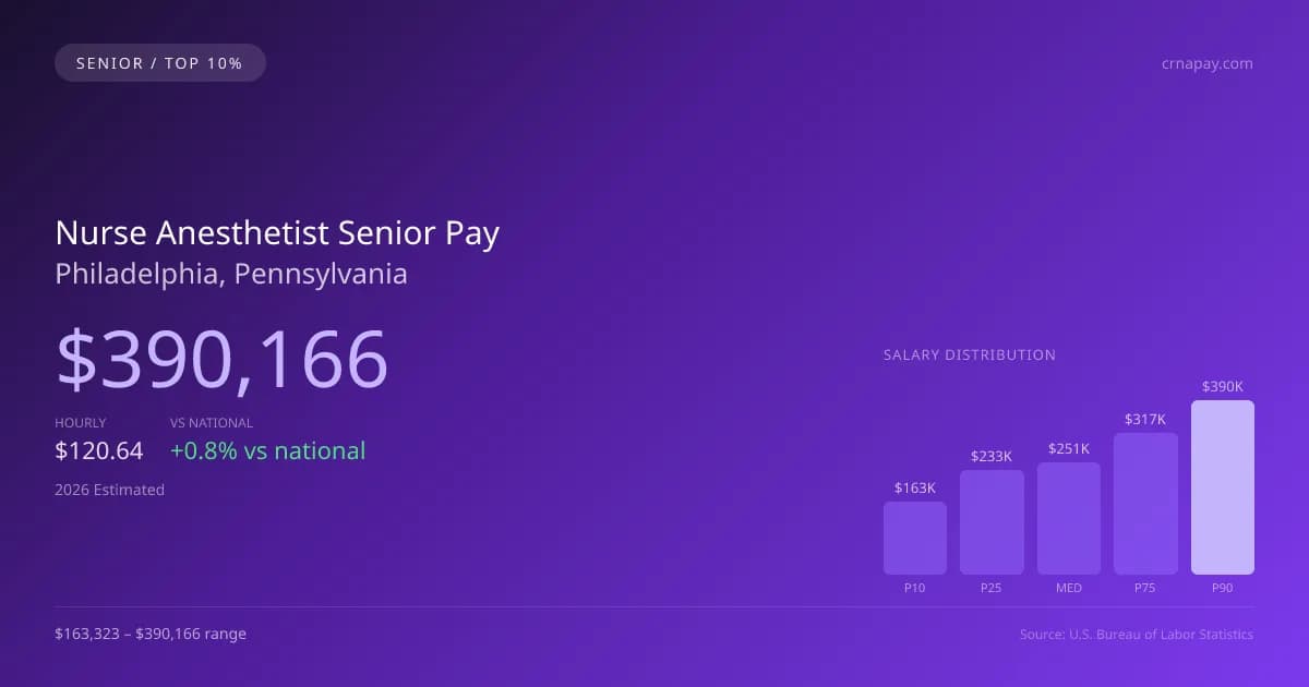 Nurse Anesthetist Senior Salary in Philadelphia, PA — 2026 est., based on 2025 BLS