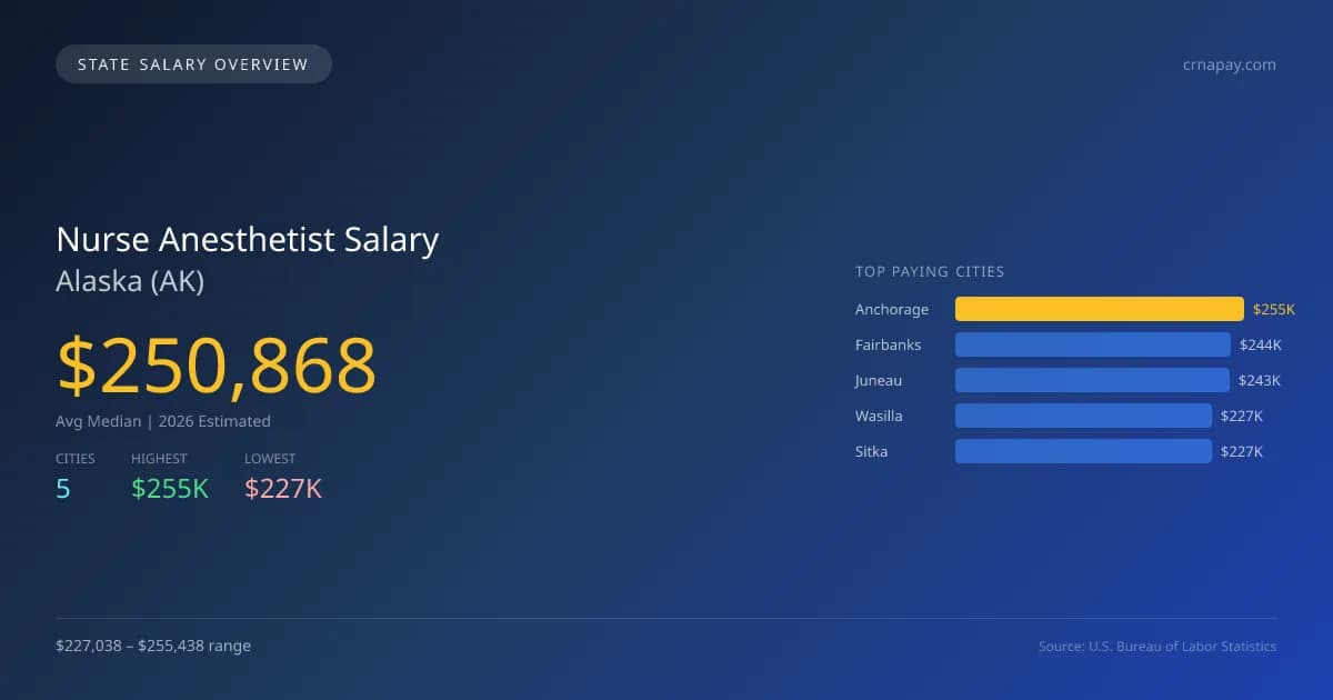 Nurse Anesthetist Salary in Alaska - 2025 BLS Data Infographic