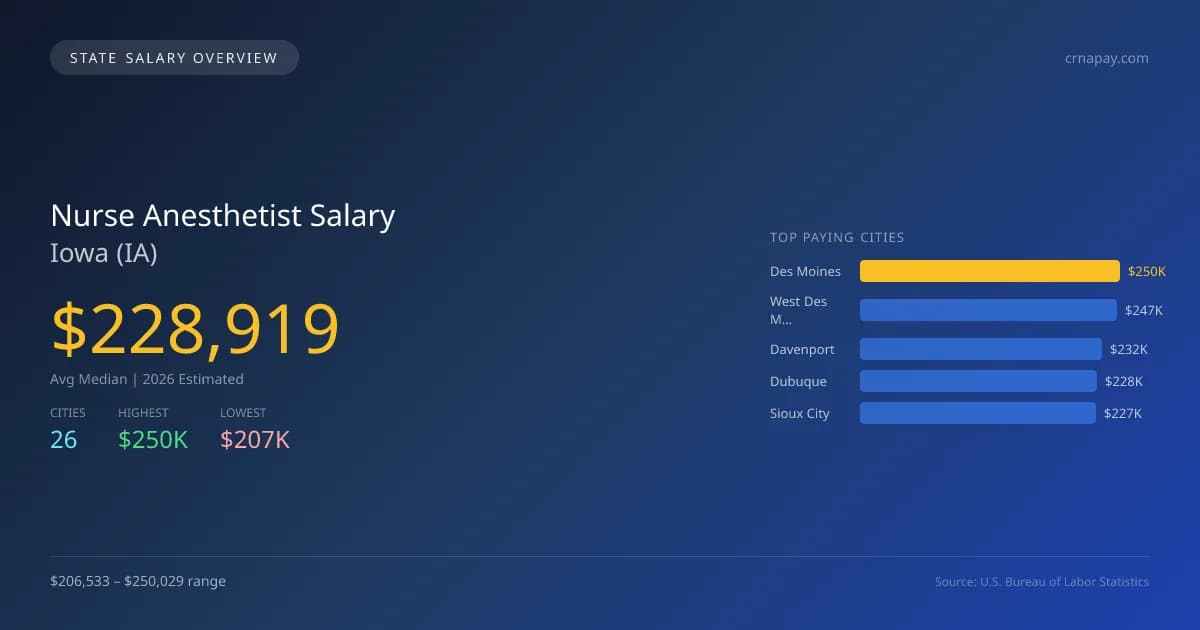 Nurse Anesthetist Salary in Iowa - 2025 BLS Data Infographic