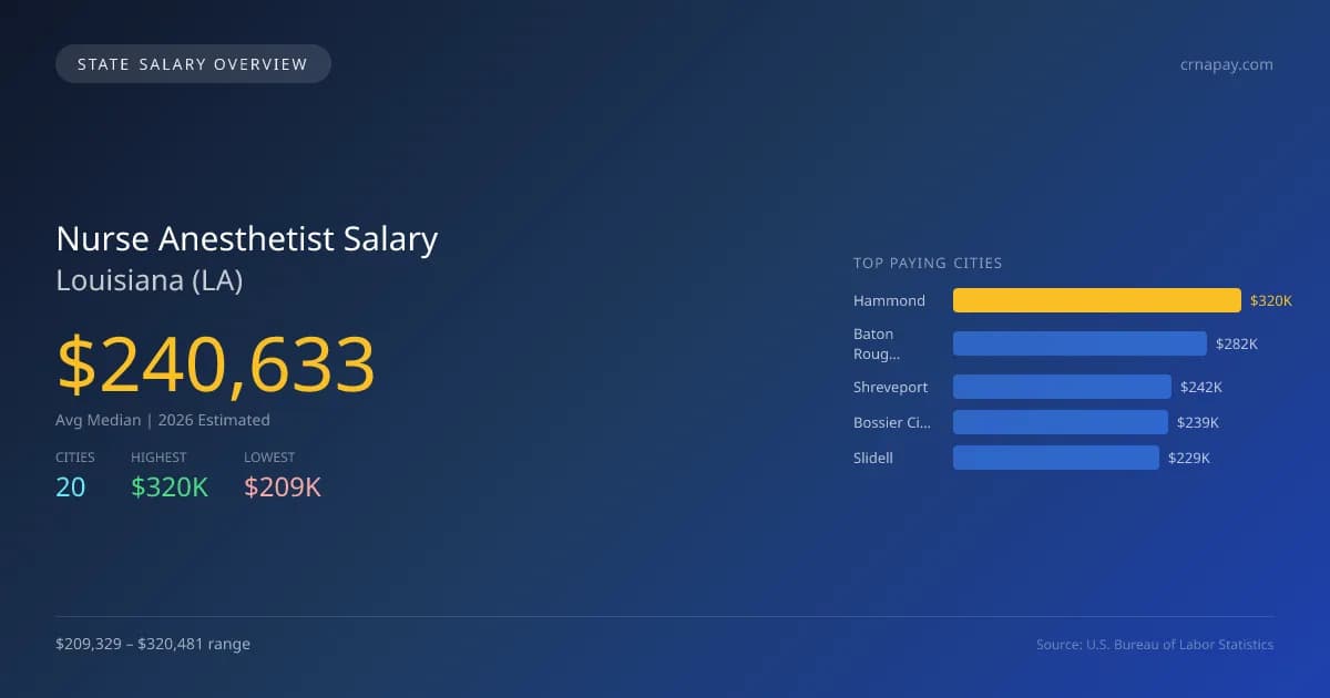 Nurse Anesthetist Salary in Louisiana - 2025 BLS Data Infographic