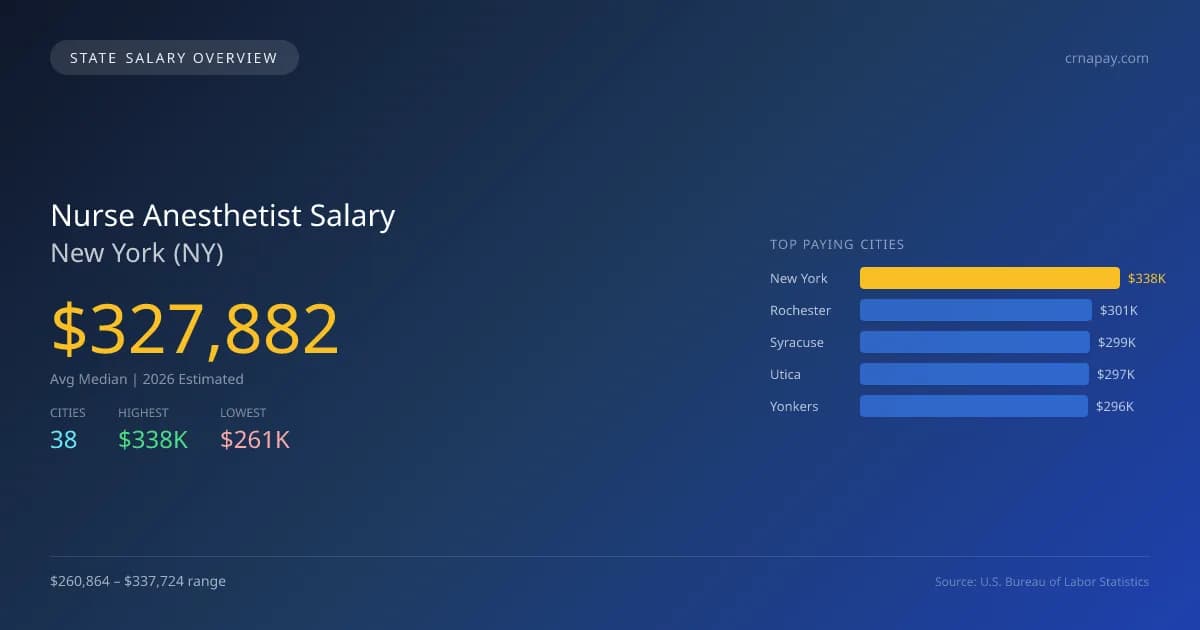 Nurse Anesthetist Salary in New York - 2025 BLS Data Infographic