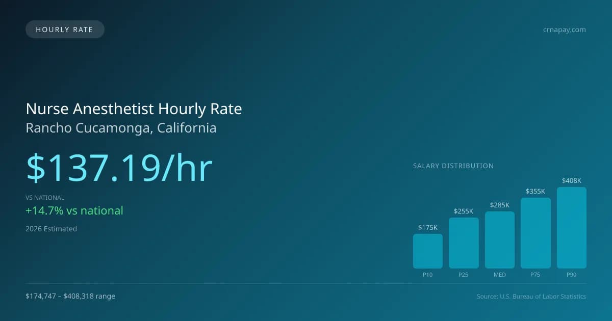 Nurse Anesthetist Hourly Rate in Rancho Cucamonga, CA — 2026 est., based on 2025 BLS